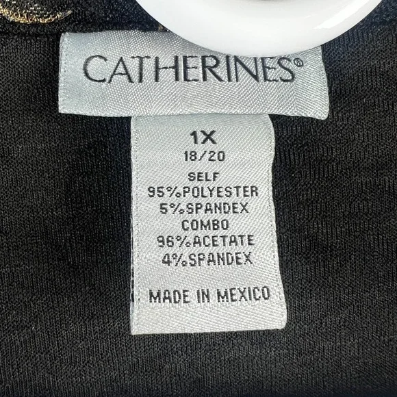 Catherines Womens Shirt One Piece Cardigan Blouse Twofer Black Gold Elegant 1X - Picture 7 of 7